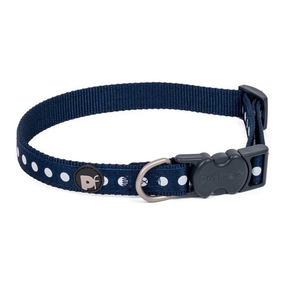 BLUE/WHITE DOTS DOG COLLAR LRG