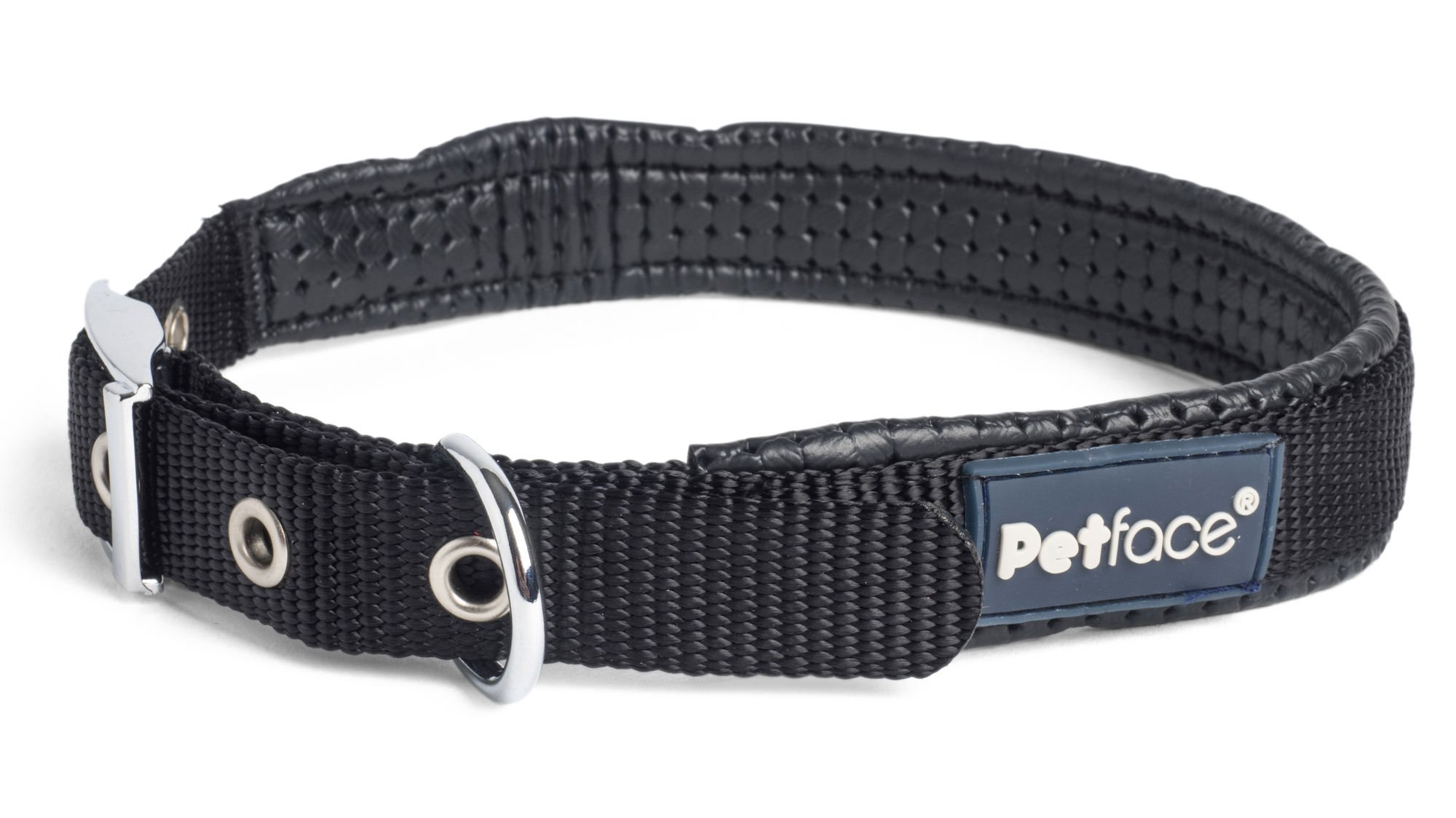 PADDED NYLON DOG COLLAR BLACK MED
