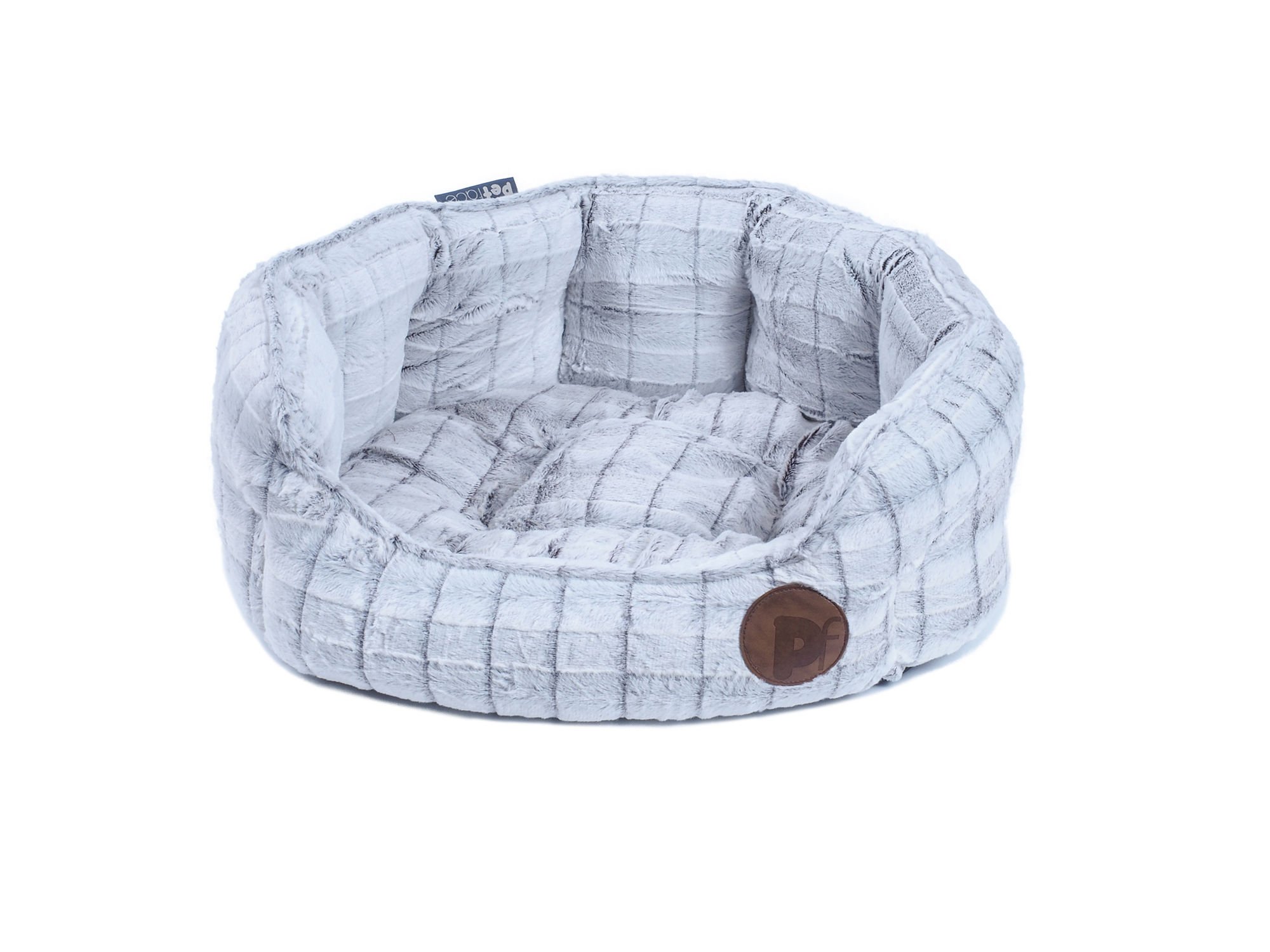 WHITE PLUSH OVAL PET BED SML