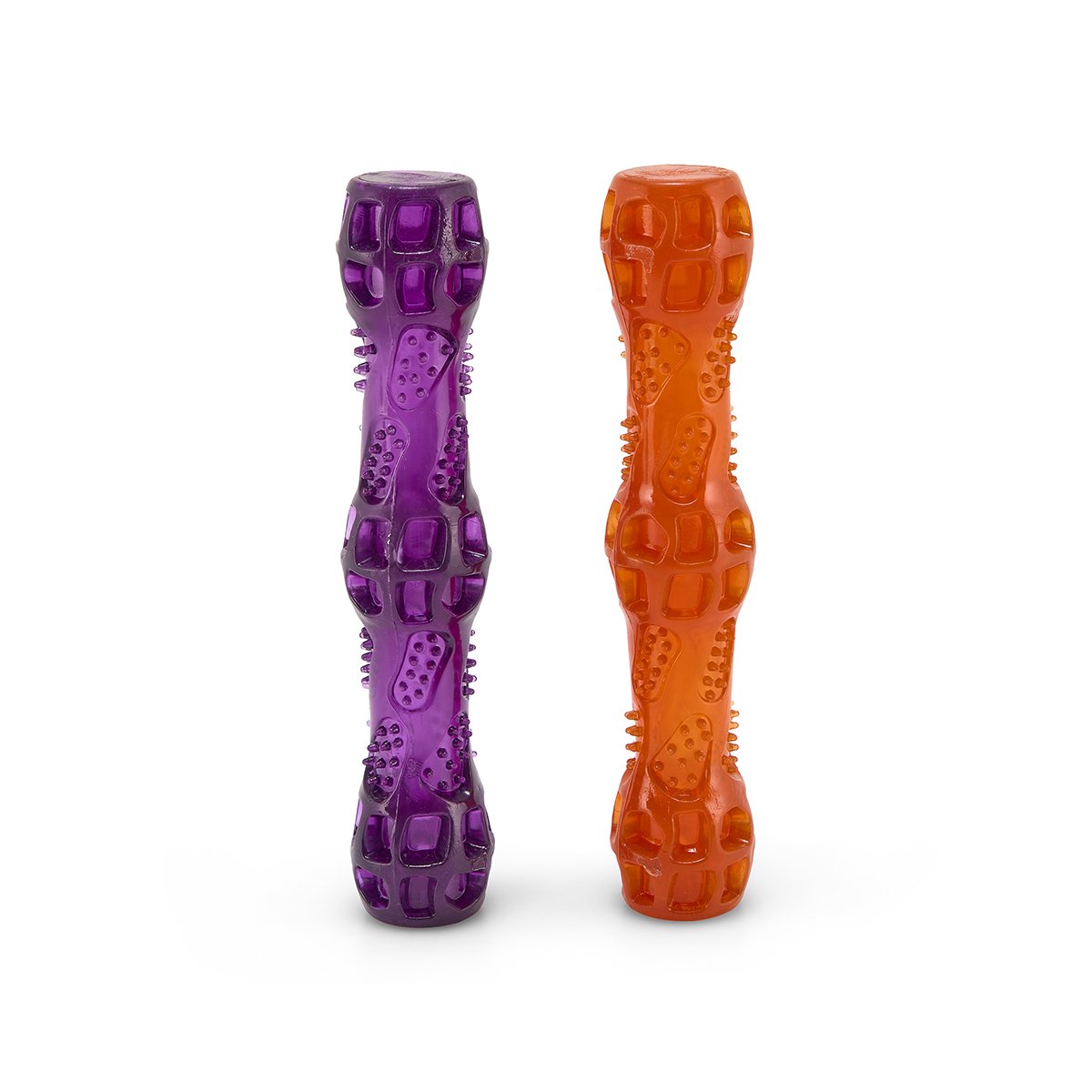 SQUEAKY RUBBER PLAY STICK DOG TOY - ORANGE AND PURPLE - LRG