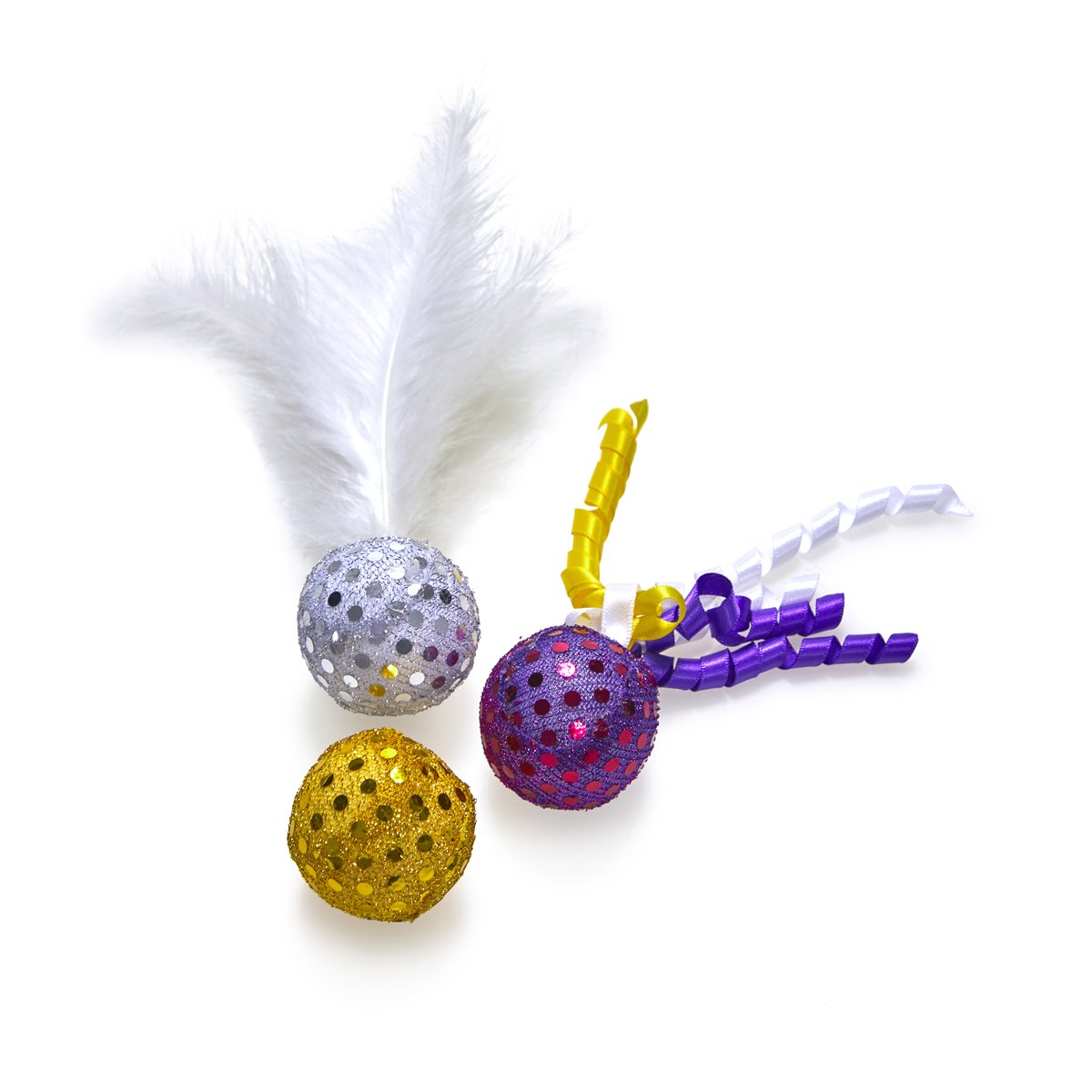 CATKINS 3 PACK CAT TOYS - ASSORTED GLITTER BALLS