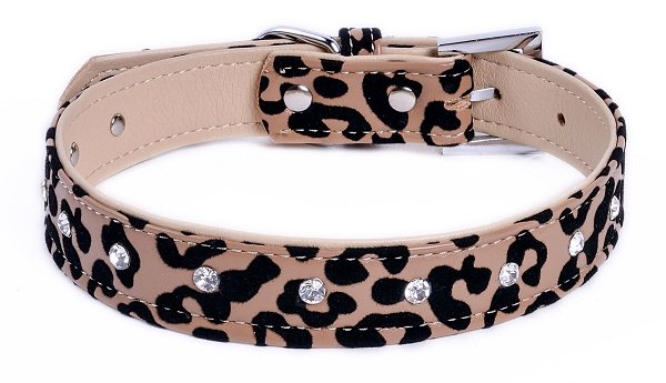 LEOPARD DIAMANTE DOG COLLAR SML