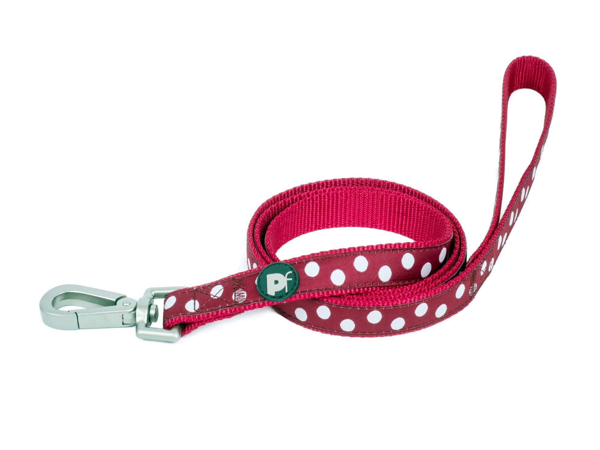 CHERRY/WHITE DOTS DOG LEAD  MED