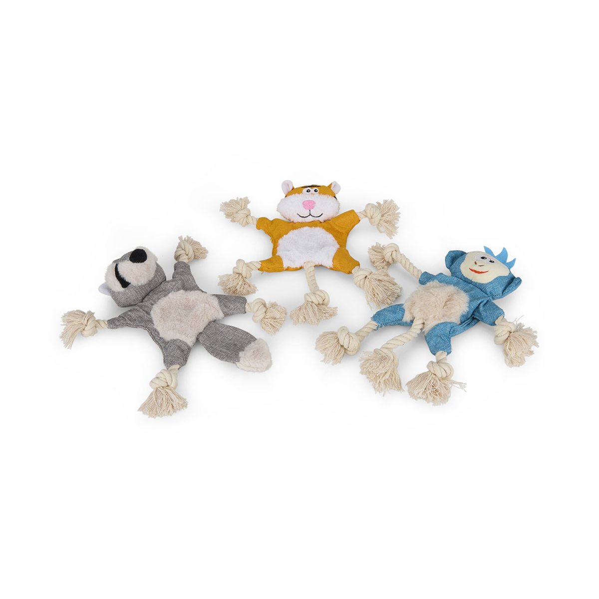 PETFACE BUDDIES MIXED CRINKLE ANIMALS PLUSH AND ROPE DOG TOY