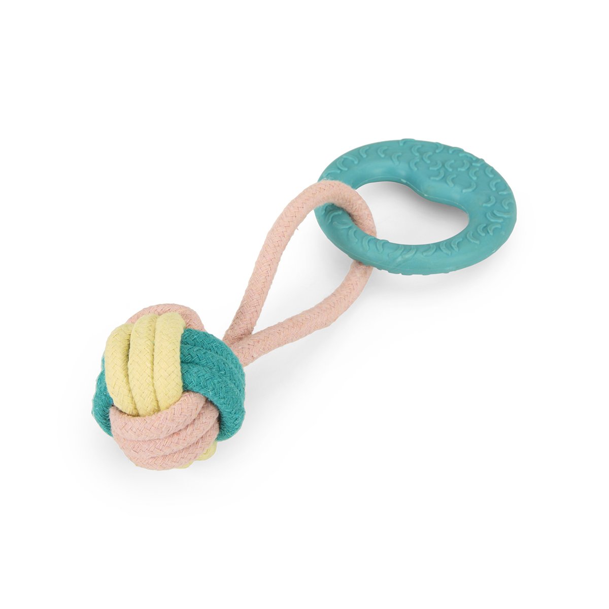 LITTLE PETFACE ROPE BALL WITH TPR HANDLE DOG TOY