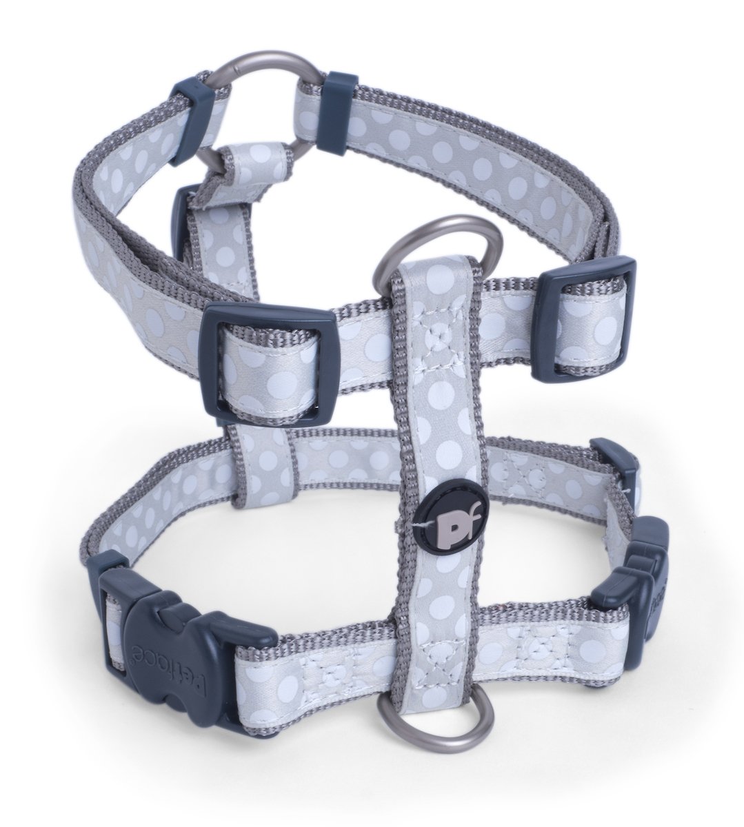 LIGHT GREY TONAL DOTS DOG HARNESS MED
