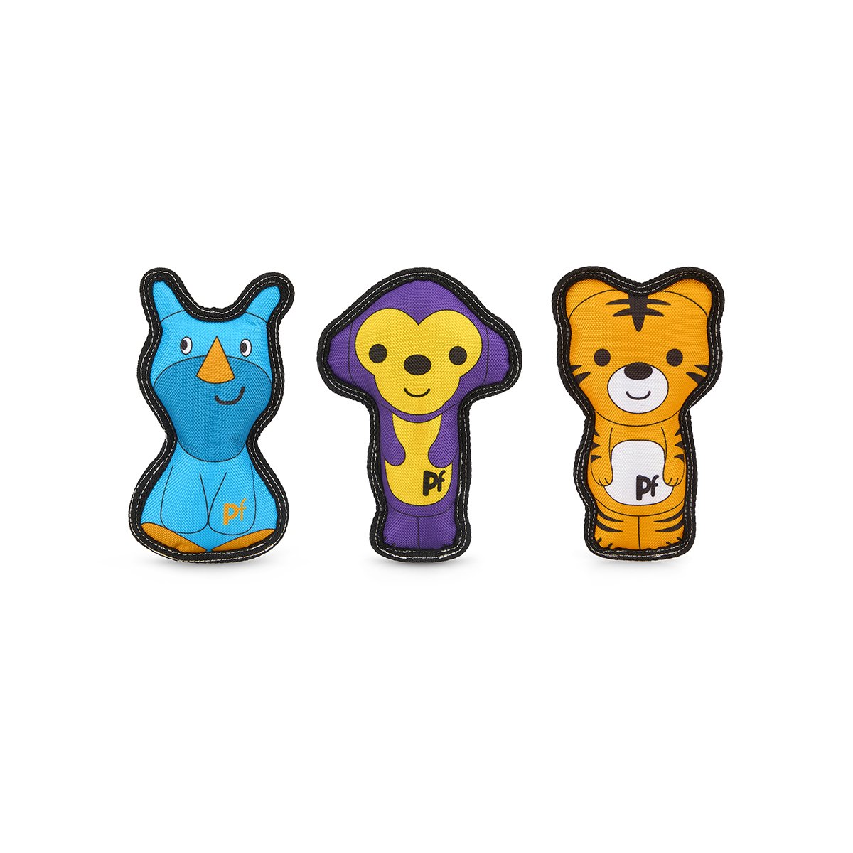 PETFACE BUDDIES, RHINO, TIGER & MONKEY MIXED DOG TOYS