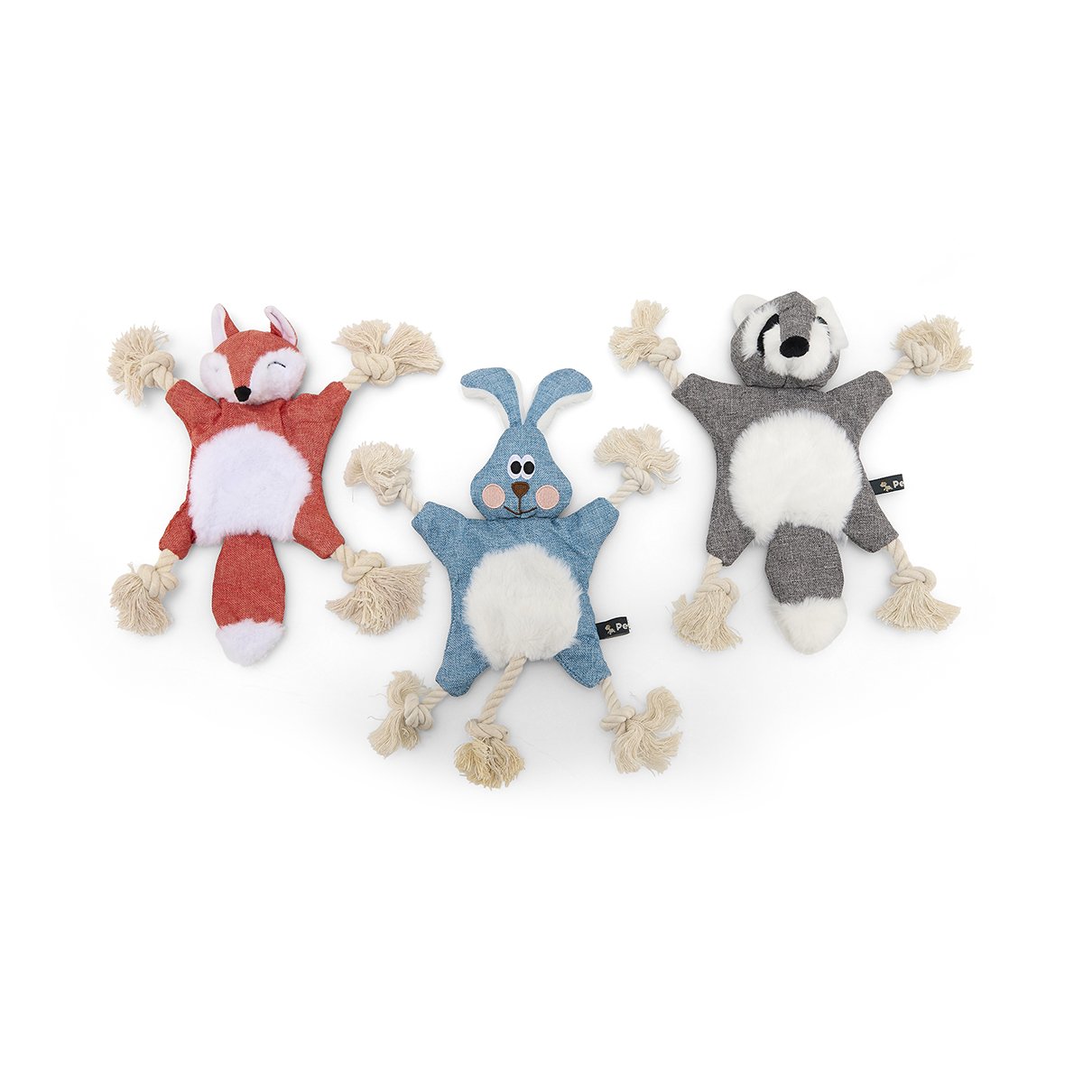 MIXED WOODLAND CRINKLE ANIMALS PLUSH AND ROPE DOG TOY