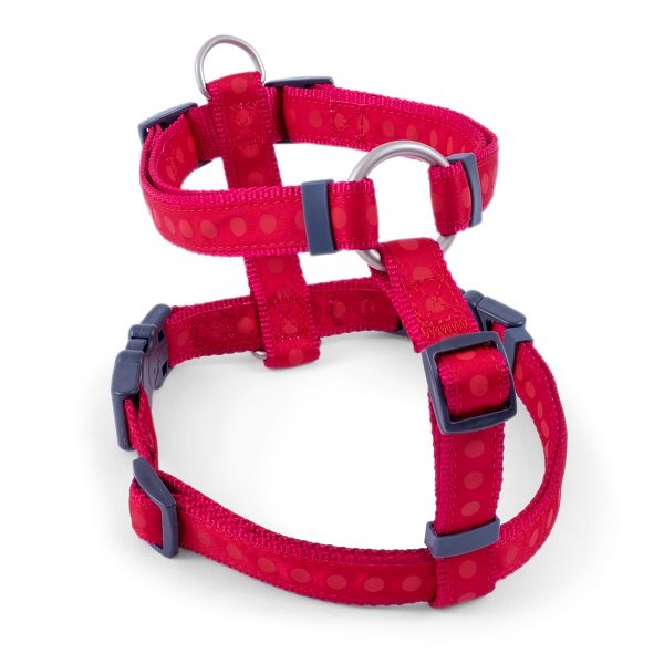 RED TONAL DOTS DOG HARNESS LRG