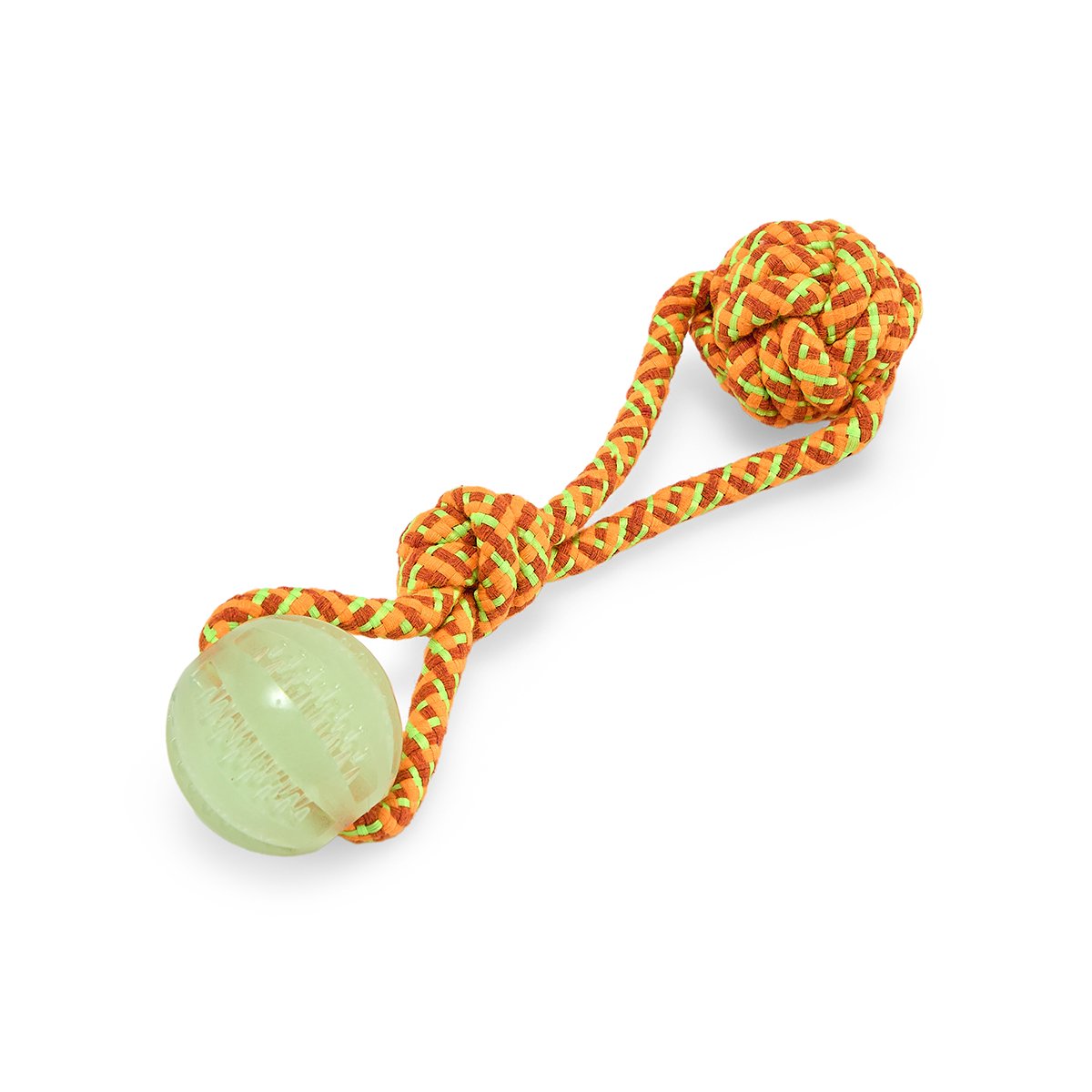 GLOW IN THE DARK TREAT BALL ON A ROPE DOG TOY
