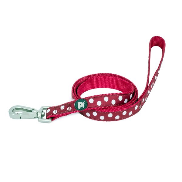 CHERRY/WHITE DOTS DOG LEAD  SML