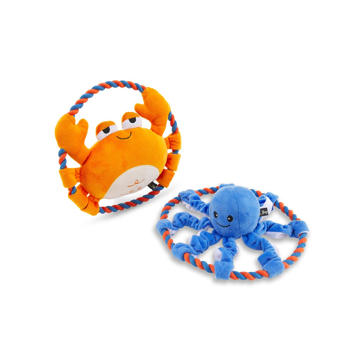 PETFACE BUDDIES CRAB AND OCTOPUS PLUSH AND ROPE RING DOG TOY