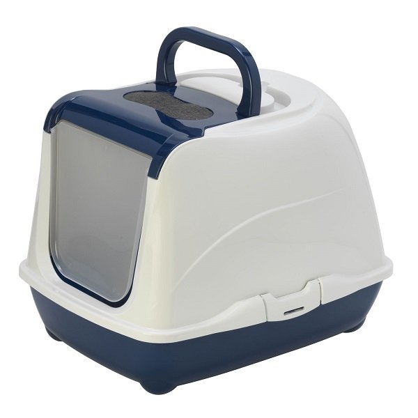 HOODED CAT LITTER TRAY 50CM BLUE