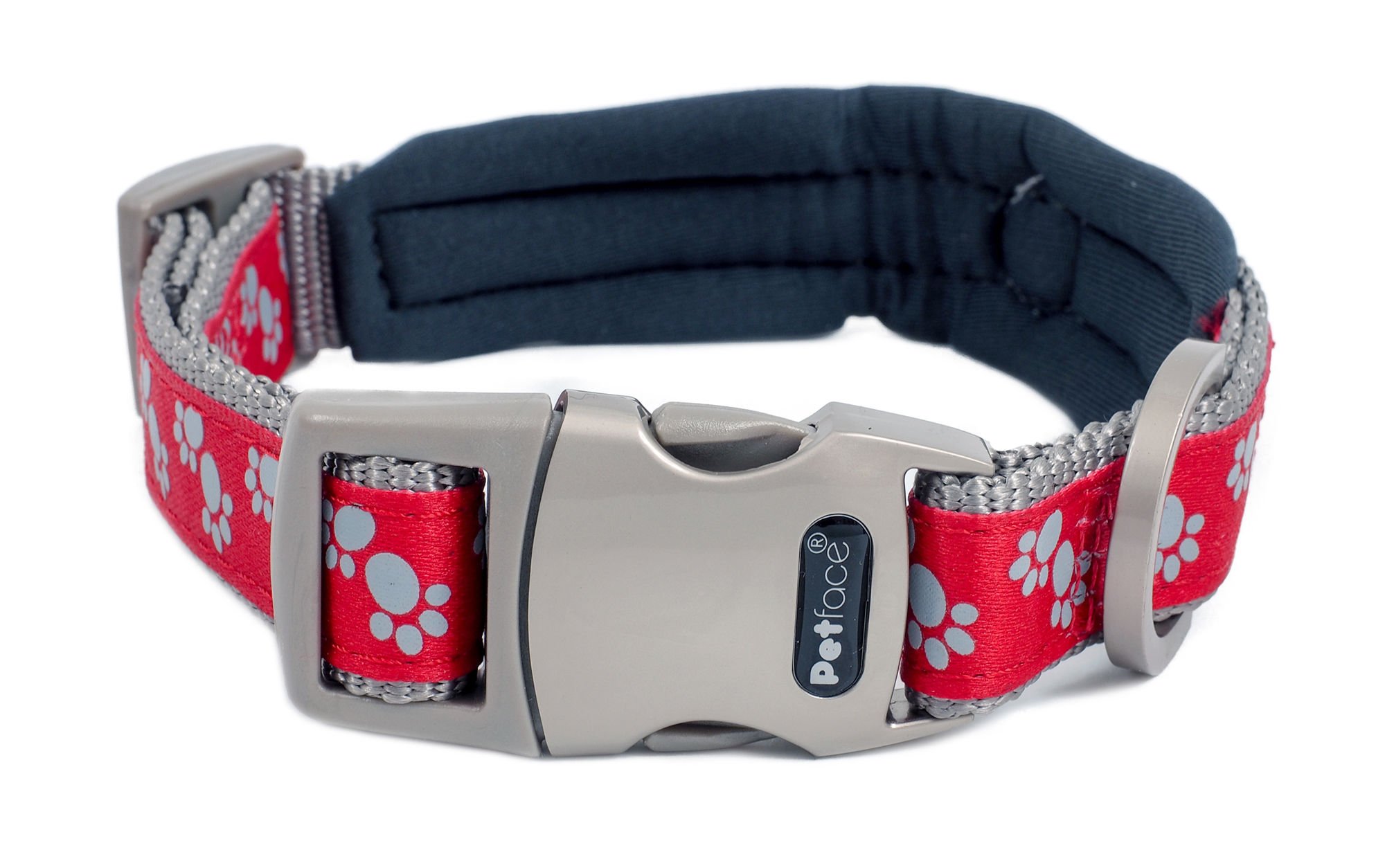 PADDED DOG COLLAR RED PAWS MED
