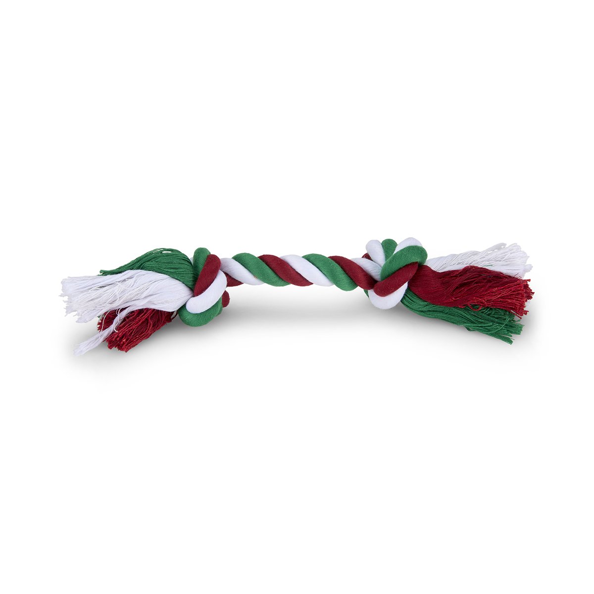 TRI-COLOURED ROPE KNOT CHRISTMAS DOG TOY