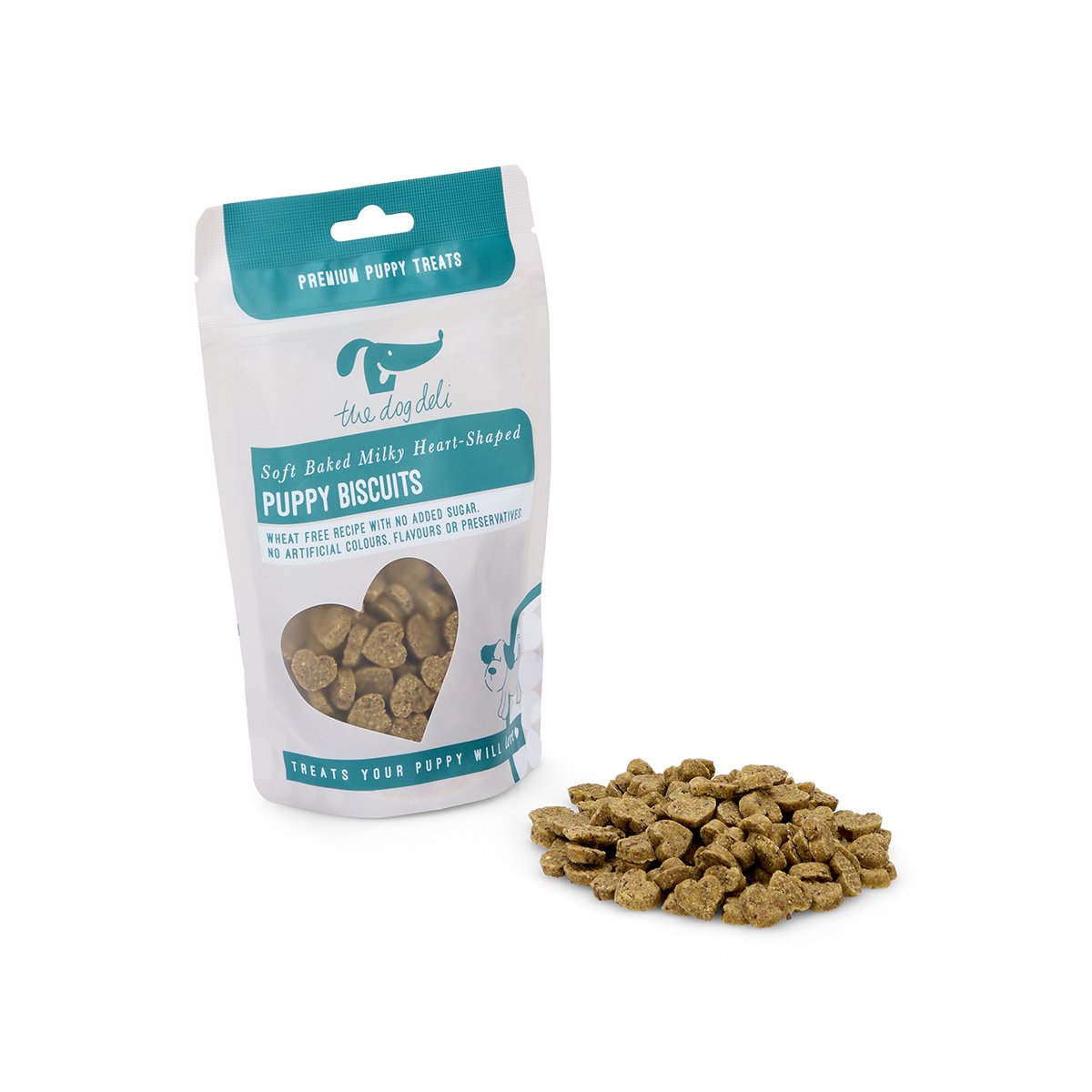 DOG DELI SOFT BAKE MILKY HEART SHAPED PUPPY BISCUITS 120G