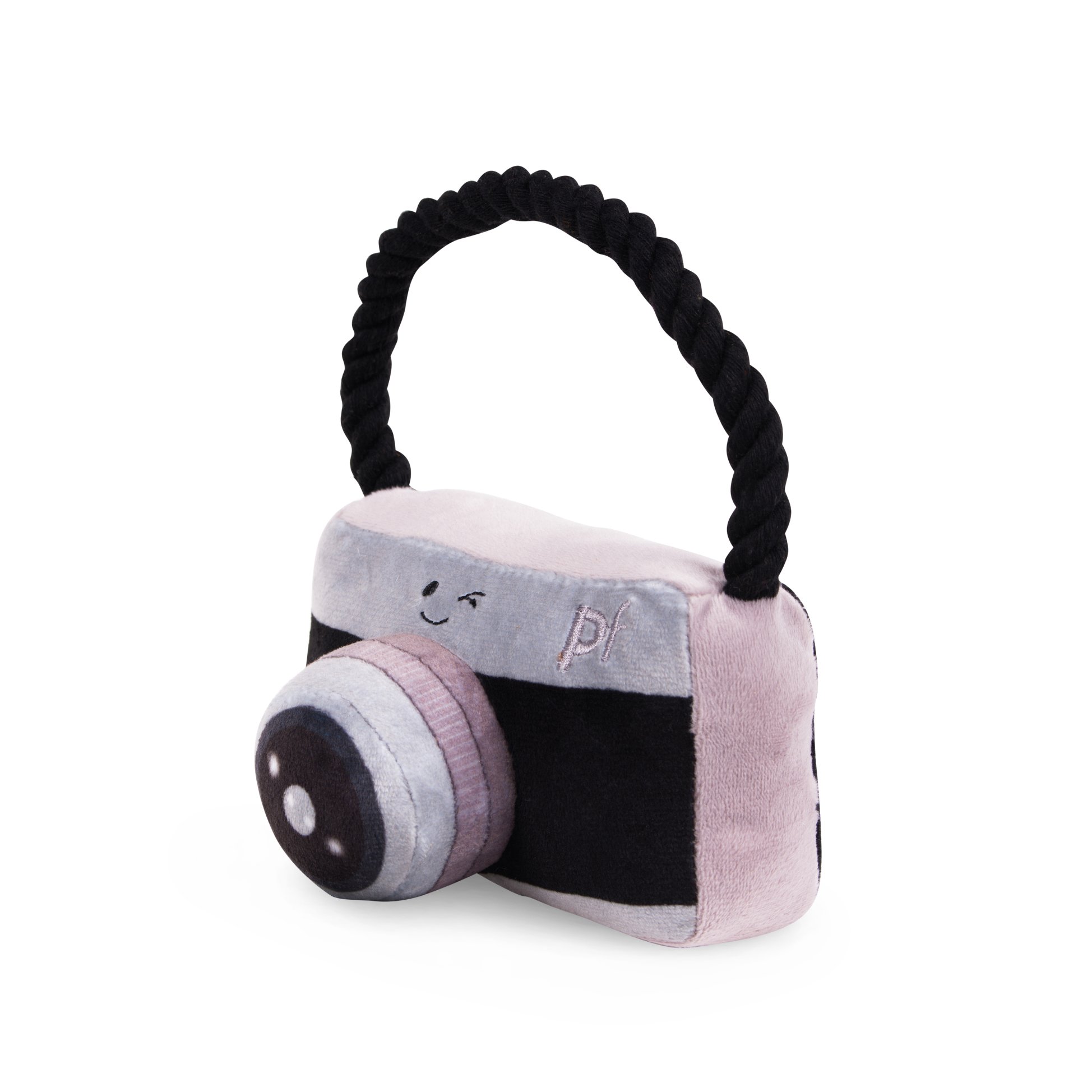 RETRO CAMERA WITH ROPE PLUSH DOG TOY