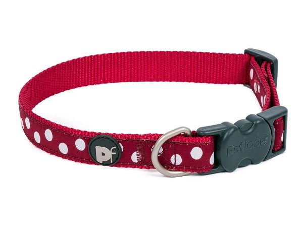 CHERRY/WHITE DOTS DOG COLLAR LRG