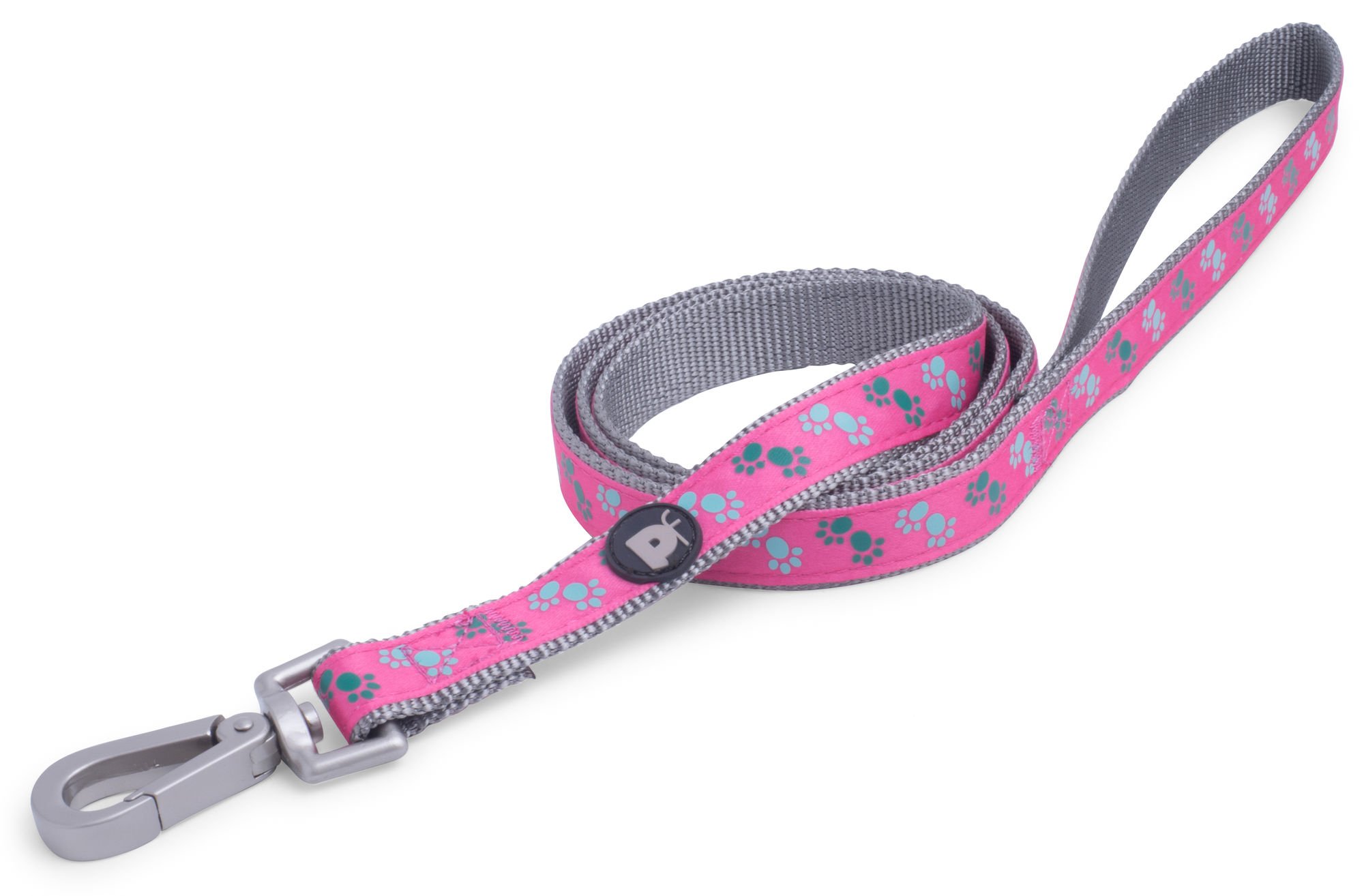 CERISE/GREY PAWS DOG LEAD MED