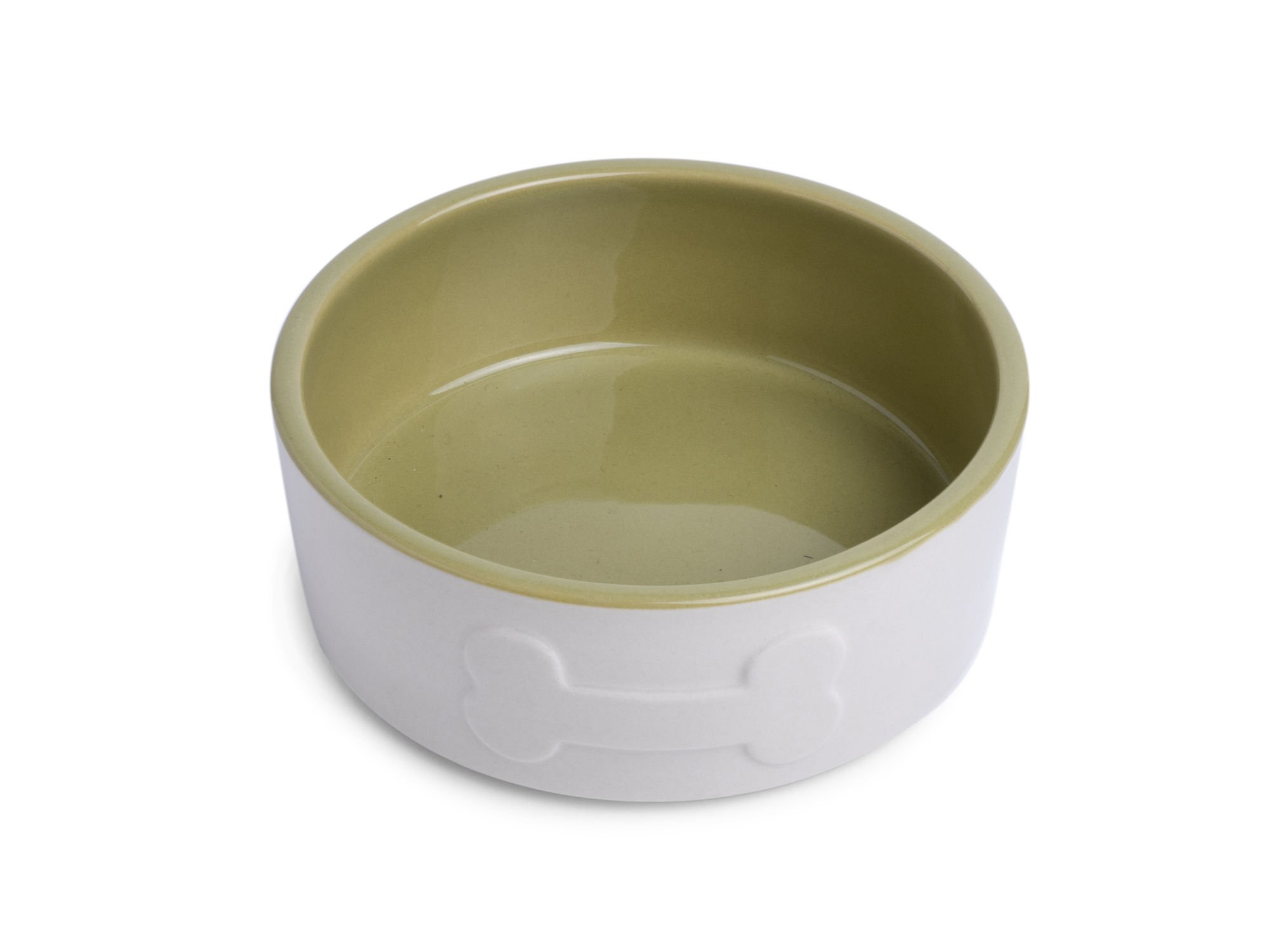 BONE CERAMIC BOWL CREAM/GREEN 15CM