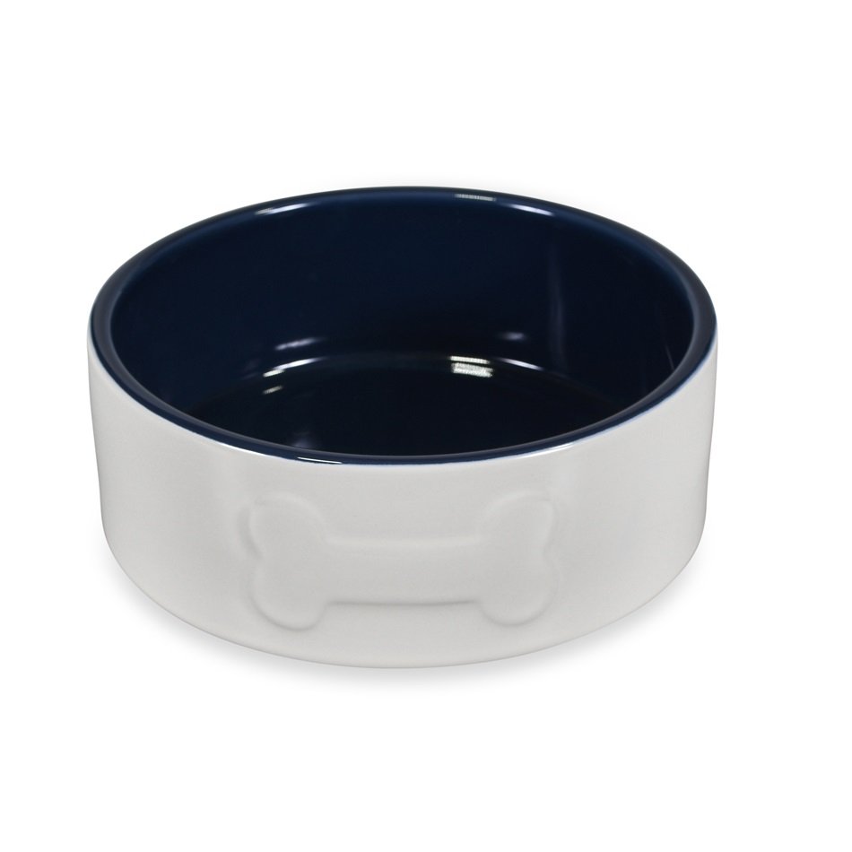 BONE CERAMIC BOWL CREAM/NAVY 20CM