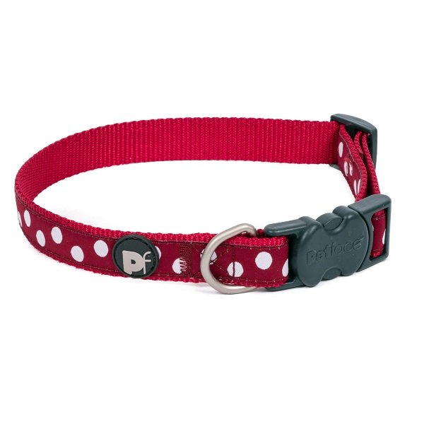CHERRY/WHITE DOTS DOG COLLAR SML