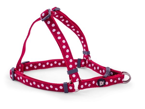 CHERRY/WHITE DOTS DOG HARNESS LRG