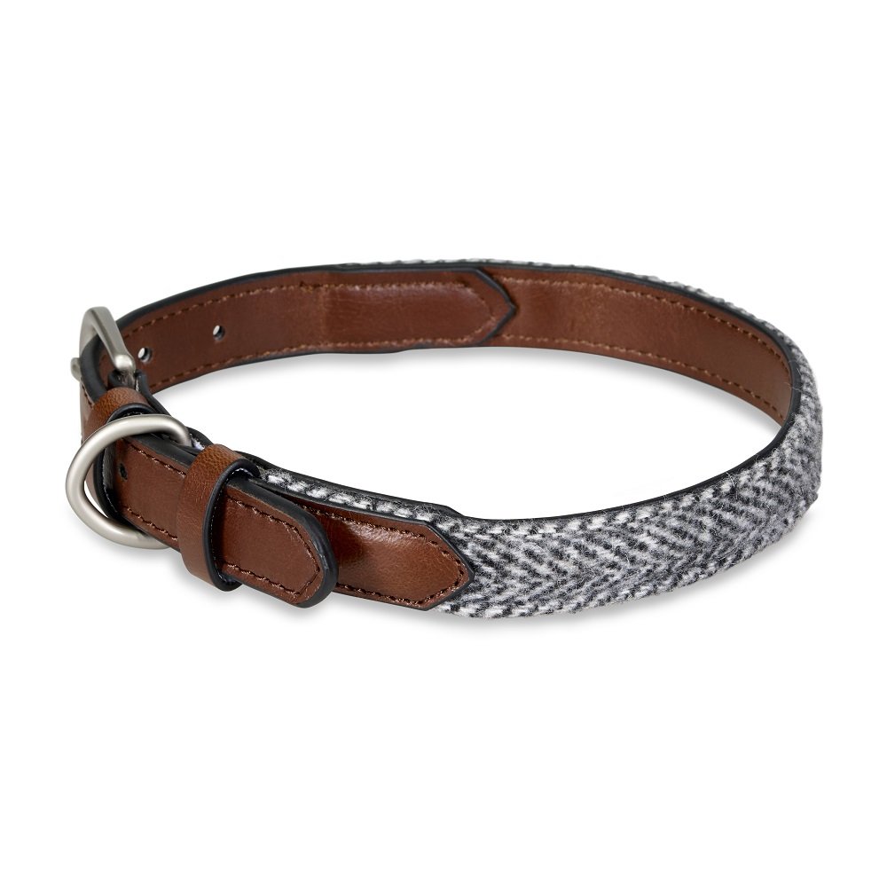 HERRINGBONE LEATHER DOG COLLAR MED
