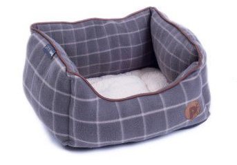GREY WINDOW PANE CHECK SQUARE PET BED SML