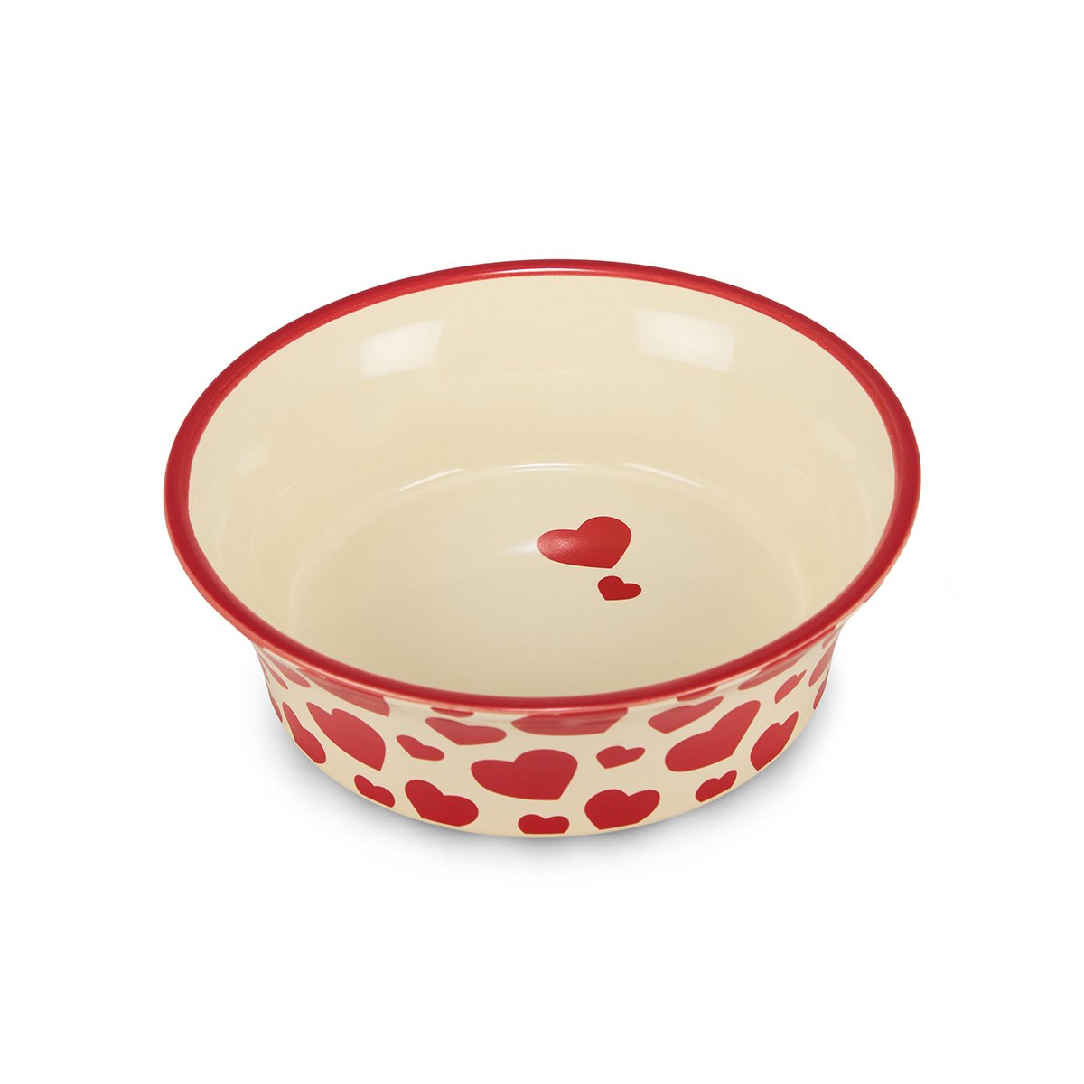 RED HEARTS FLARED CERAMIC CAT BOWL