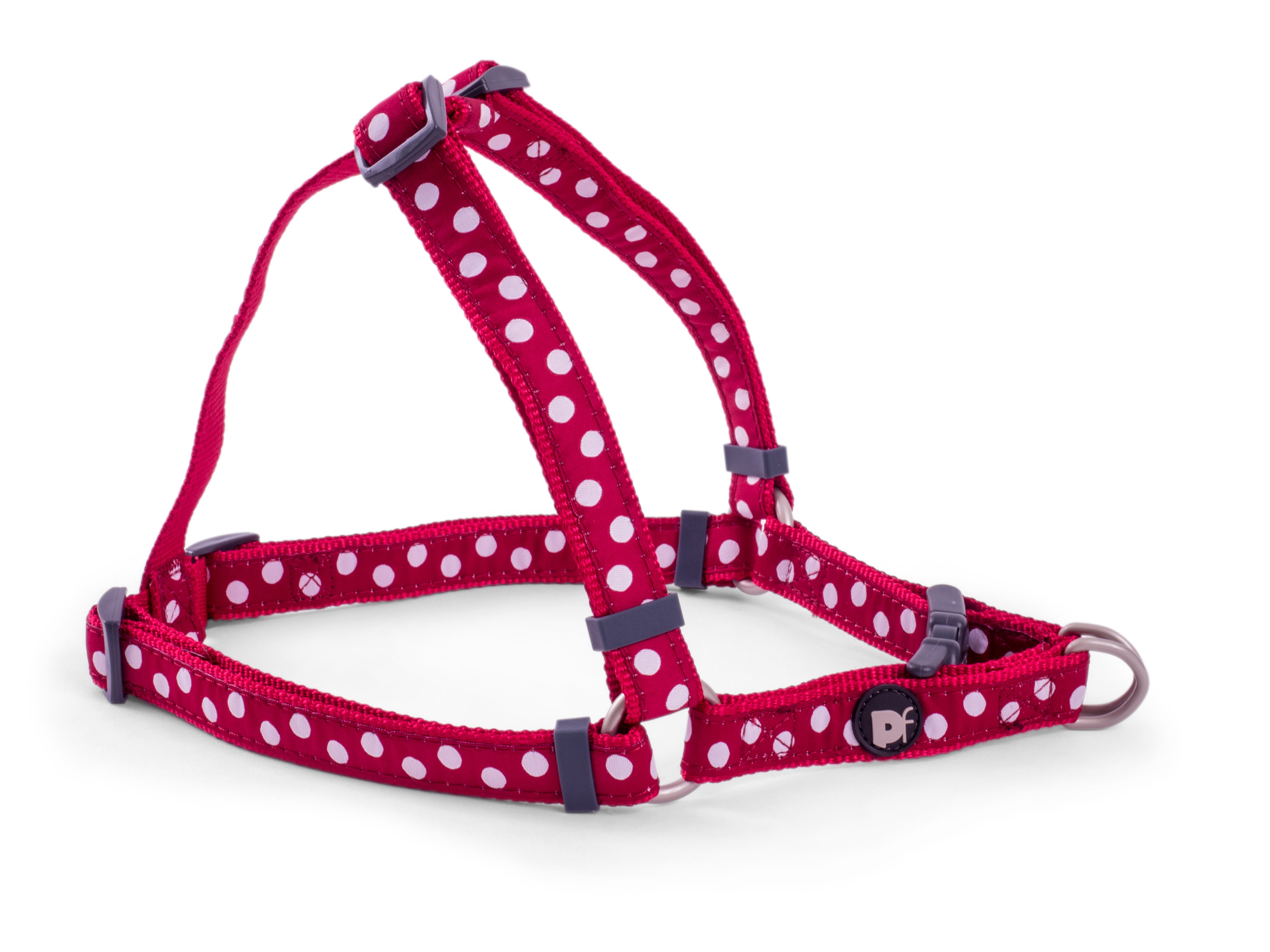 CHERRY/WHITE DOTS DOG HARNESS MED